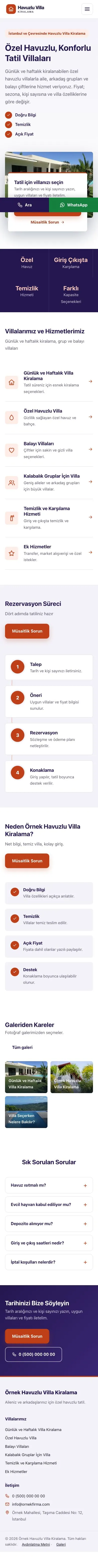 Bölünmüş Lacivert Turuncu – Havuzlu Villa Kiralama Web Sitesi mobil görünümü