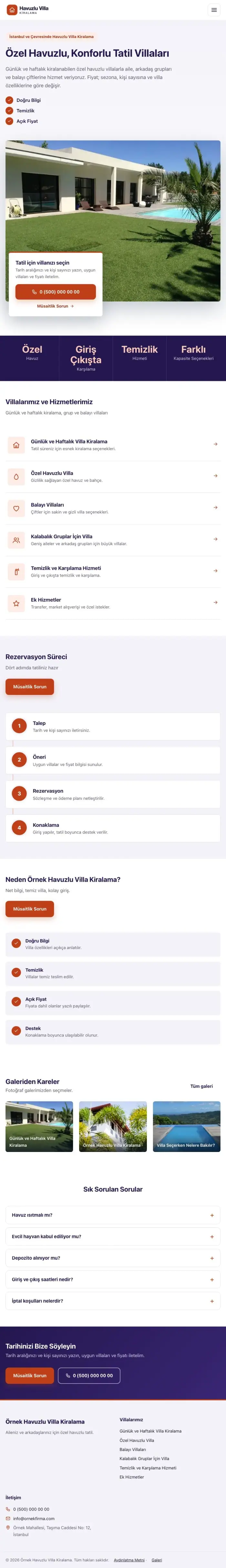 Bölünmüş Lacivert Turuncu – Havuzlu Villa Kiralama Web Sitesi tablet görünümü