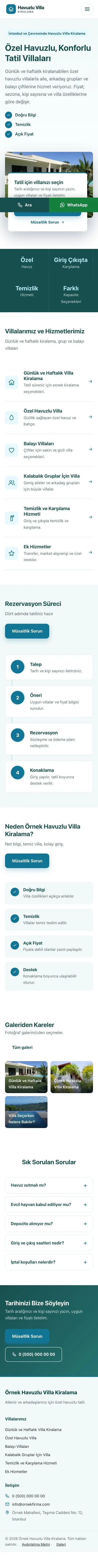 Bölünmüş Petrol Turkuaz – Havuzlu Villa Kiralama Web Sitesi mobil görünümü