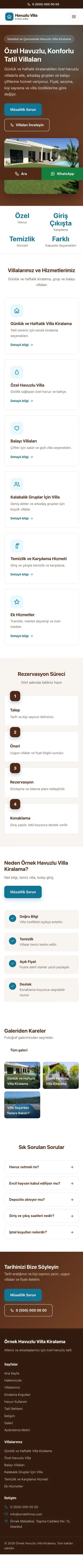 Klasik Kahve Turkuaz – Havuzlu Villa Kiralama Web Sitesi mobil görünümü