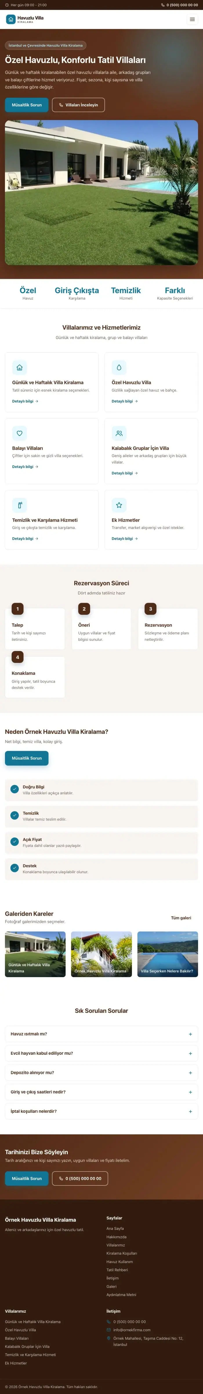 Klasik Kahve Turkuaz – Havuzlu Villa Kiralama Web Sitesi tablet görünümü