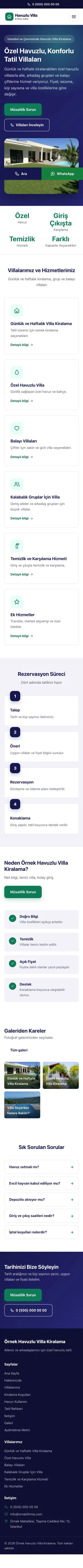 Klasik Lacivert Turkuaz – Havuzlu Villa Kiralama Web Sitesi mobil görünümü