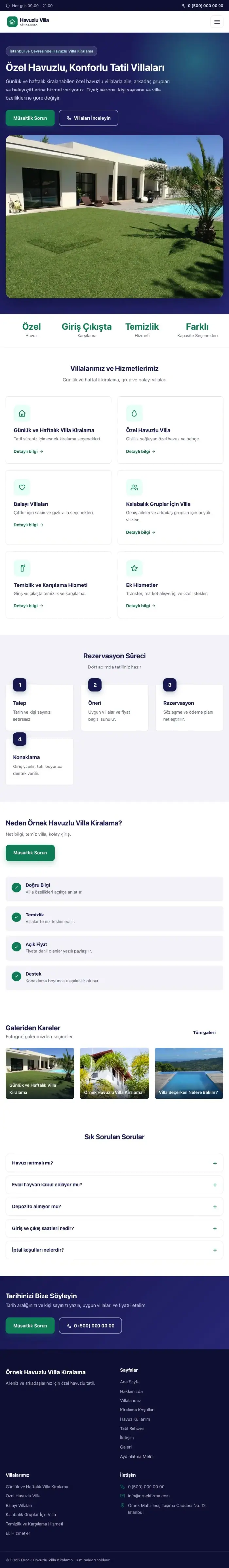Klasik Lacivert Turkuaz – Havuzlu Villa Kiralama Web Sitesi tablet görünümü