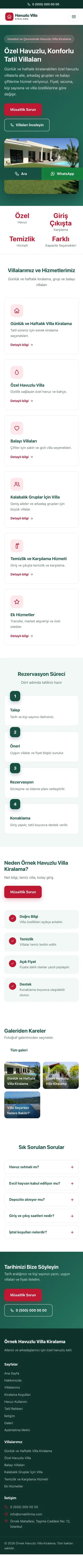 Klasik Petrol Kırmızı – Havuzlu Villa Kiralama Web Sitesi mobil görünümü