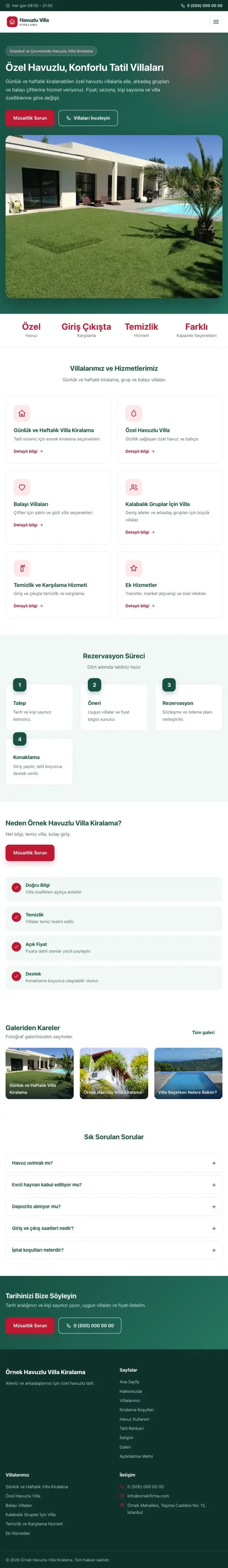 Klasik Petrol Kırmızı – Havuzlu Villa Kiralama Web Sitesi tablet görünümü