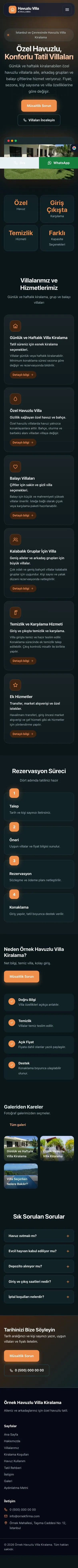 Koyu Modern Petrol Turuncu – Havuzlu Villa Kiralama Web Sitesi mobil görünümü