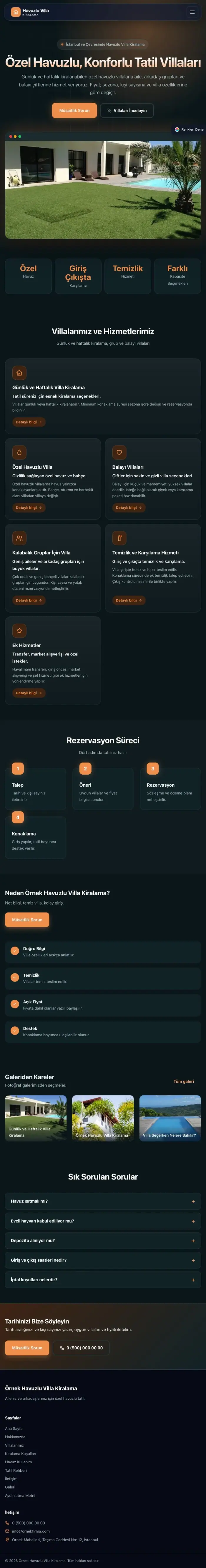 Koyu Modern Petrol Turuncu – Havuzlu Villa Kiralama Web Sitesi tablet görünümü