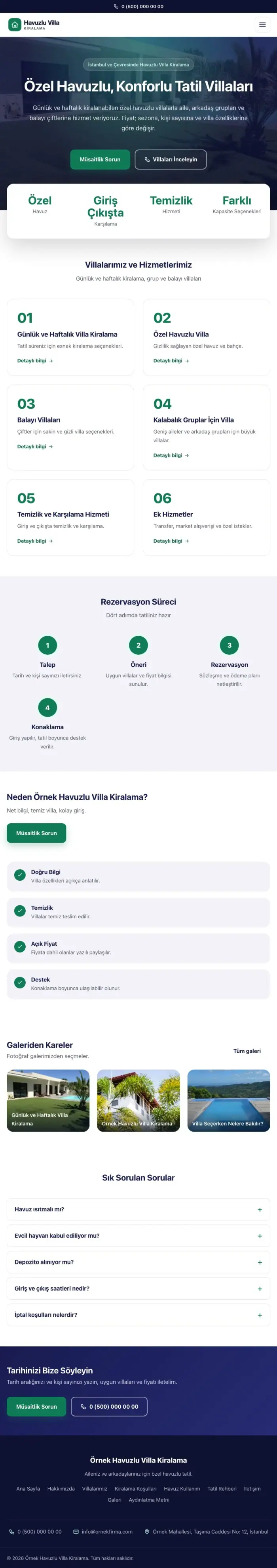 Merkez Lacivert Turkuaz – Havuzlu Villa Kiralama Web Sitesi tablet görünümü