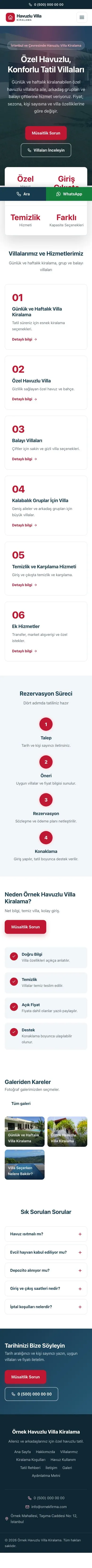 Merkez Mavi Kırmızı – Havuzlu Villa Kiralama Web Sitesi mobil görünümü