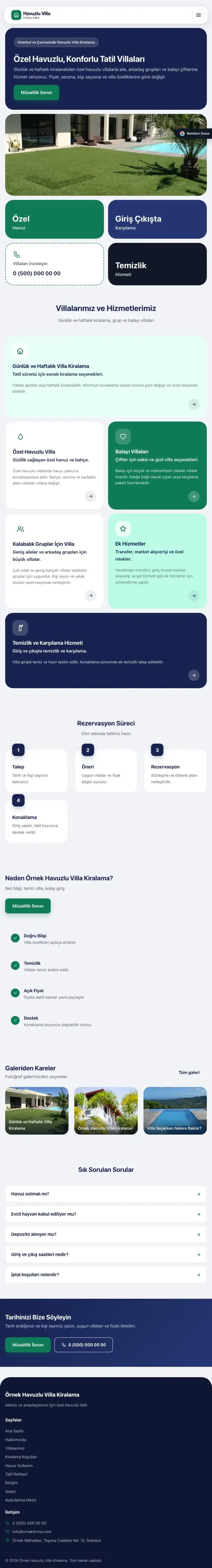 Mozaik Lacivert Turkuaz – Havuzlu Villa Kiralama Web Sitesi tablet görünümü