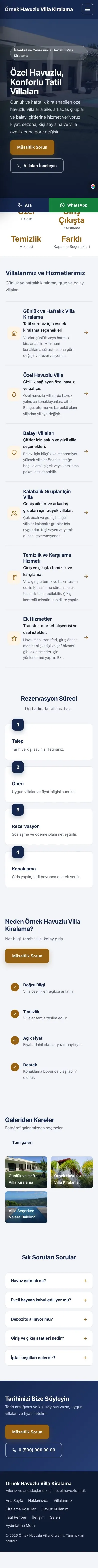 Sol Menü Mavi Turuncu – Havuzlu Villa Kiralama Web Sitesi mobil görünümü