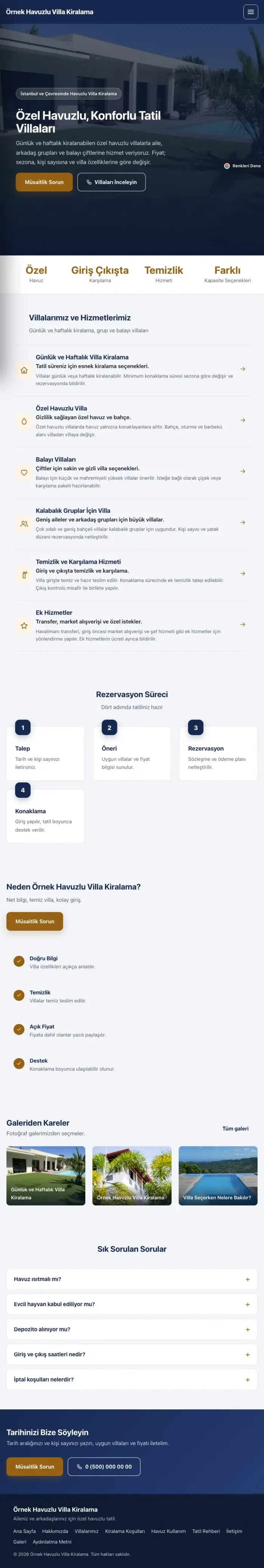 Sol Menü Mavi Turuncu – Havuzlu Villa Kiralama Web Sitesi tablet görünümü