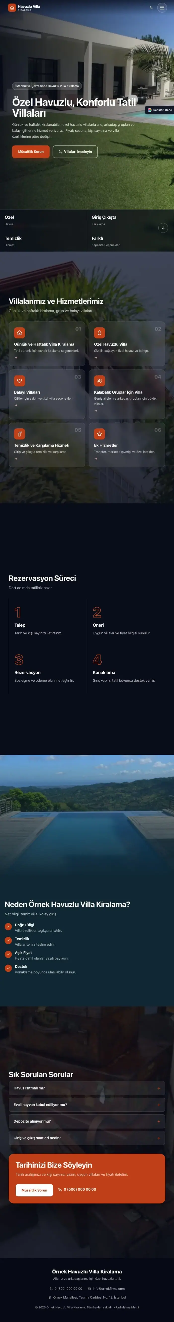Tam Ekran Mavi Turuncu – Havuzlu Villa Kiralama Web Sitesi tablet görünümü