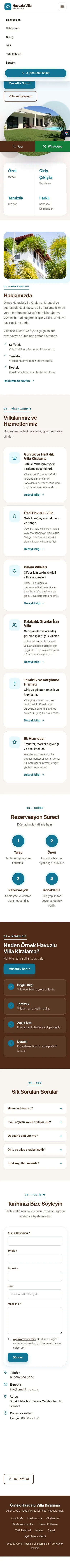 Tek Sayfa Kahve Turkuaz – Havuzlu Villa Kiralama Web Sitesi mobil görünümü