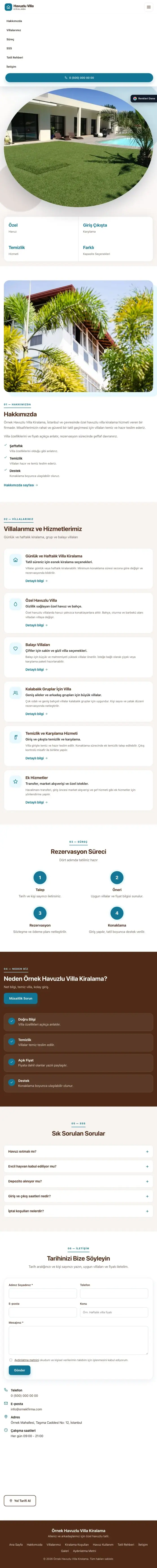 Tek Sayfa Kahve Turkuaz – Havuzlu Villa Kiralama Web Sitesi tablet görünümü