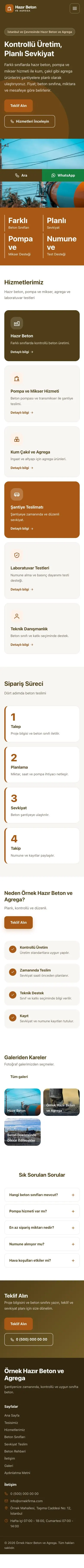 Blok Kahve Turuncu – Hazır Beton ve Agrega Web Sitesi mobil görünümü