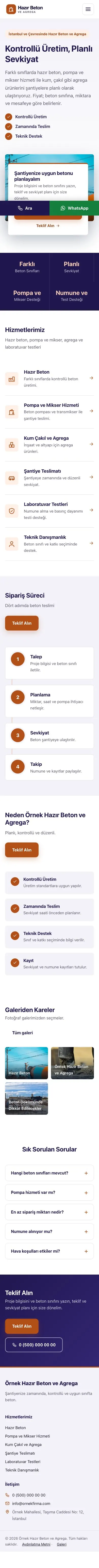 Bölünmüş Lacivert Turuncu – Hazır Beton ve Agrega Web Sitesi mobil görünümü