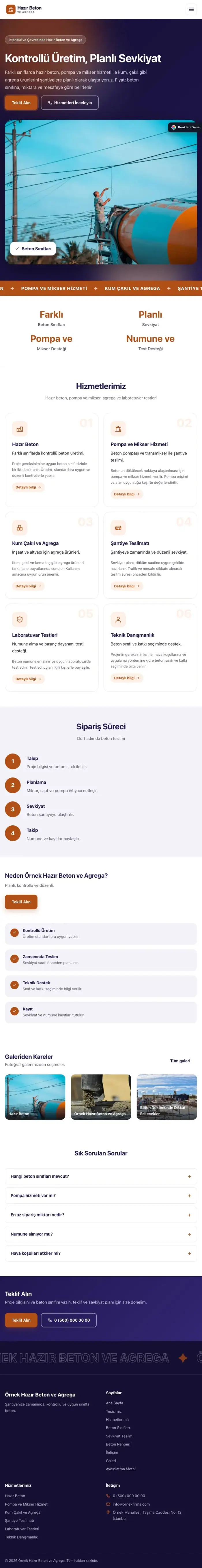 Hareketli Lacivert Turuncu – Hazır Beton ve Agrega Web Sitesi tablet görünümü