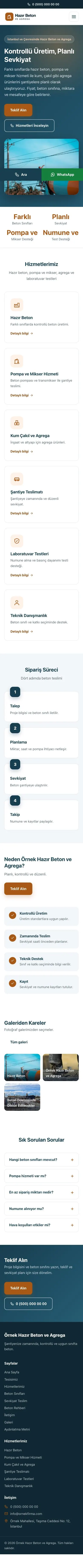 Klasik Mavi Turuncu – Hazır Beton ve Agrega Web Sitesi mobil görünümü