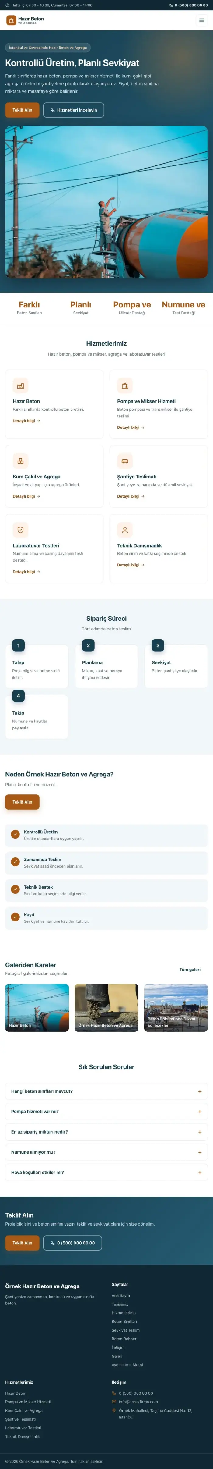 Klasik Mavi Turuncu – Hazır Beton ve Agrega Web Sitesi tablet görünümü