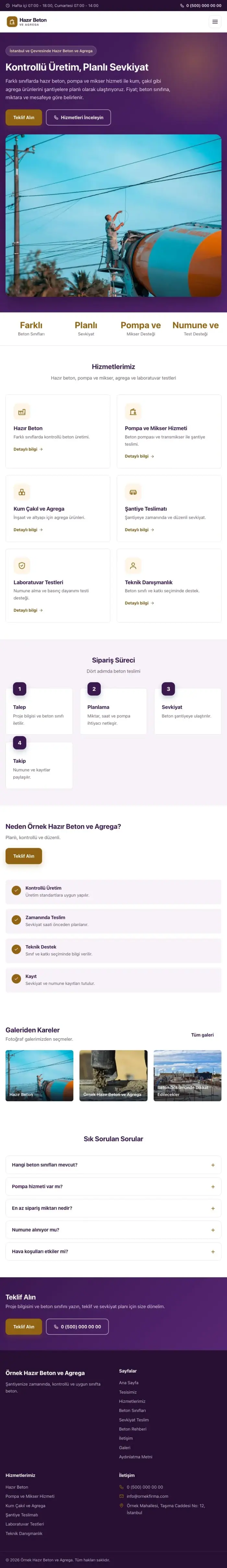 Klasik Mor Turuncu – Hazır Beton ve Agrega Web Sitesi tablet görünümü