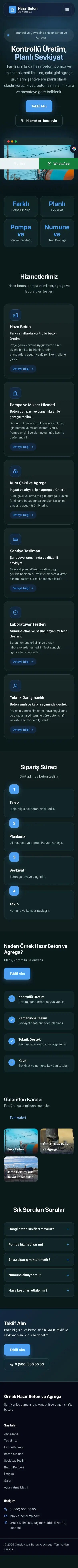 Koyu Modern Petrol Mavi – Hazır Beton ve Agrega Web Sitesi mobil görünümü