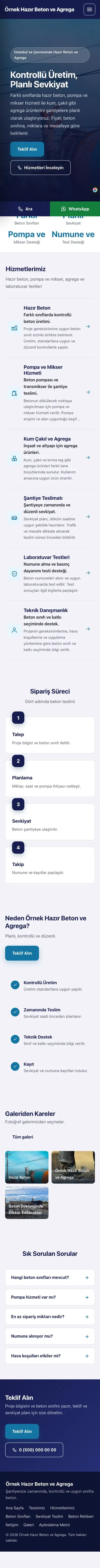 Sol Menü Lacivert Mavi – Hazır Beton ve Agrega Web Sitesi mobil görünümü