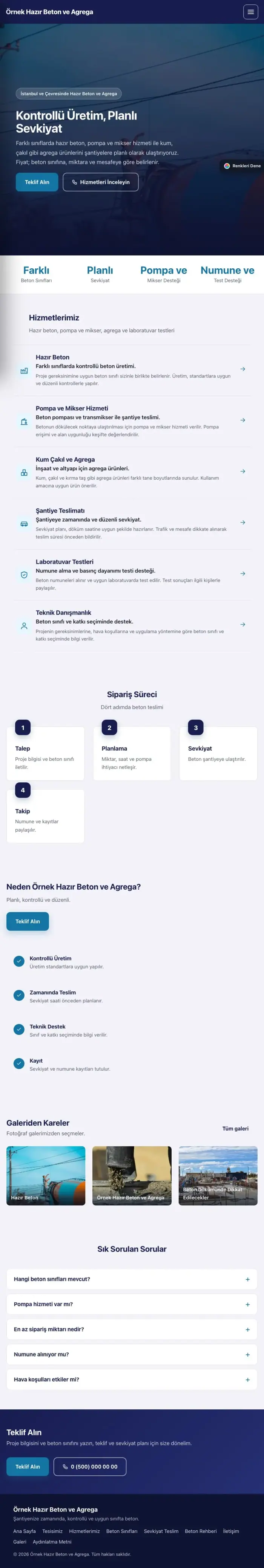 Sol Menü Lacivert Mavi – Hazır Beton ve Agrega Web Sitesi tablet görünümü