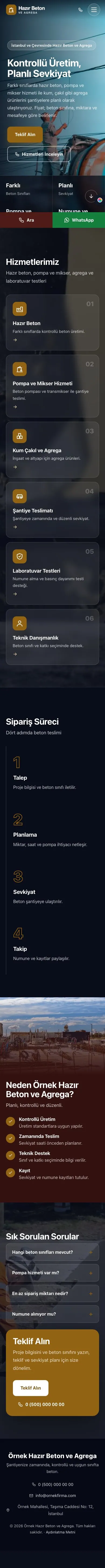 Tam Ekran Bordo Turuncu – Hazır Beton ve Agrega Web Sitesi mobil görünümü