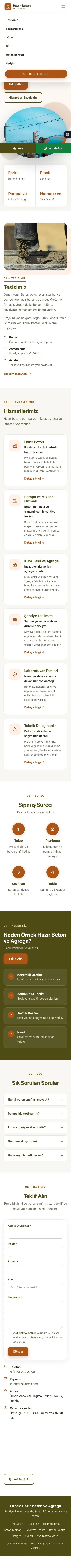 Tek Sayfa Zeytin Turuncu – Hazır Beton ve Agrega Web Sitesi mobil görünümü