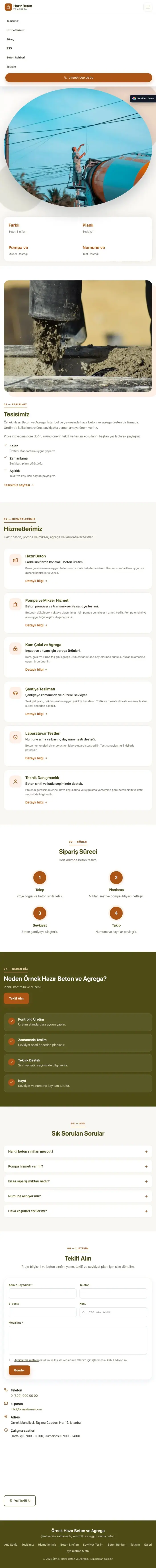 Tek Sayfa Zeytin Turuncu – Hazır Beton ve Agrega Web Sitesi tablet görünümü