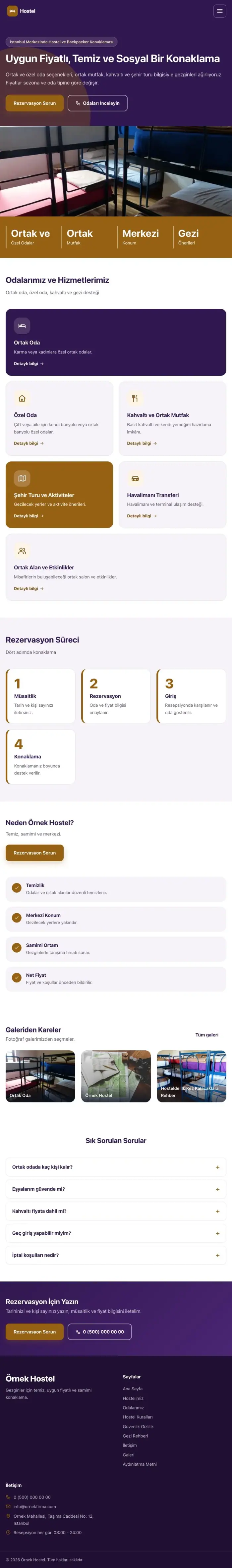 Blok Mor Turuncu – Hostel ve Backpacker Web Sitesi tablet görünümü