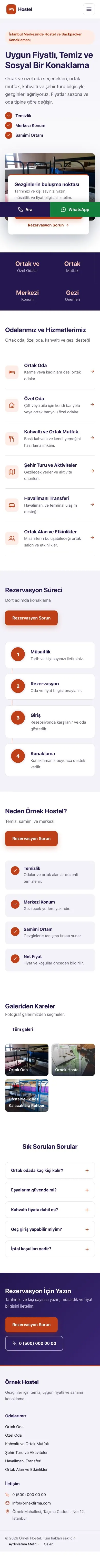 Bölünmüş Lacivert Turuncu – Hostel ve Backpacker Web Sitesi mobil görünümü