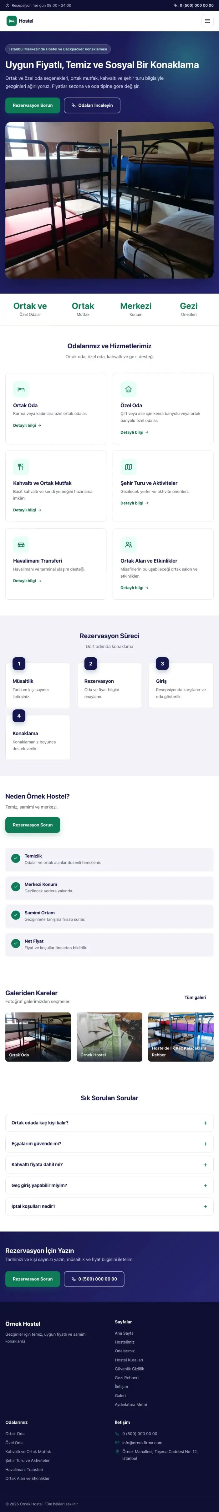 Klasik Lacivert Turkuaz – Hostel ve Backpacker Web Sitesi tablet görünümü
