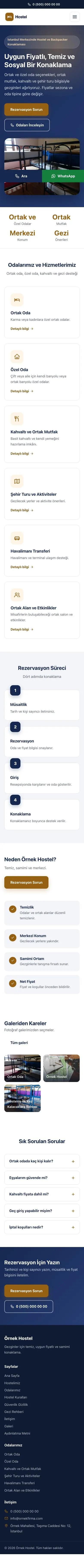 Klasik Mavi Turuncu – Hostel ve Backpacker Web Sitesi mobil görünümü