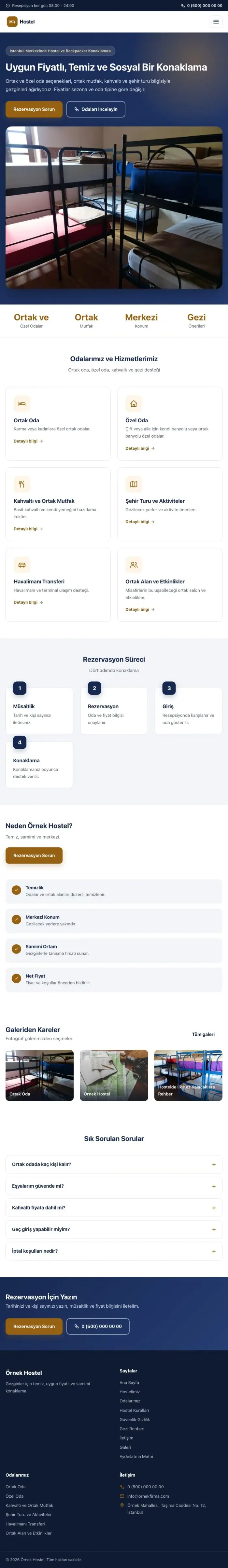 Klasik Mavi Turuncu – Hostel ve Backpacker Web Sitesi tablet görünümü