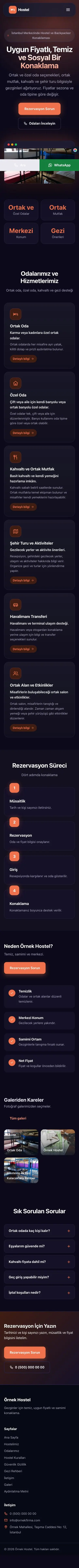 Koyu Modern Lacivert Turuncu – Hostel ve Backpacker Web Sitesi mobil görünümü