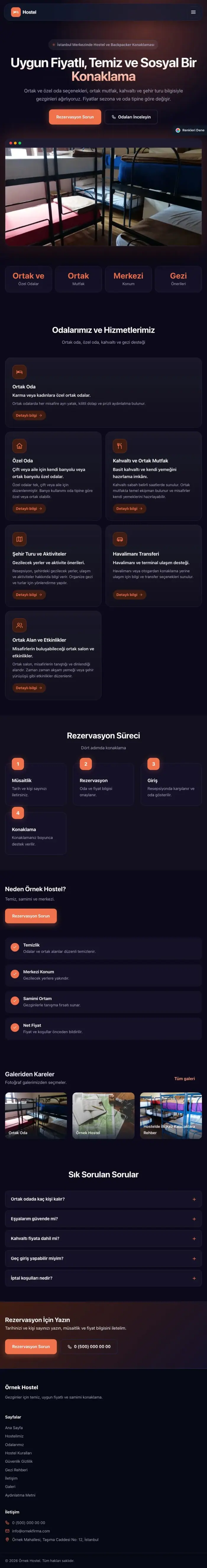 Koyu Modern Lacivert Turuncu – Hostel ve Backpacker Web Sitesi tablet görünümü