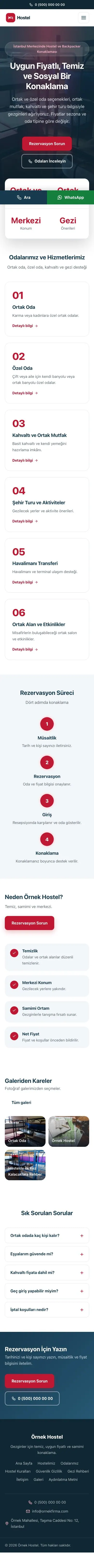 Merkez Mavi Kırmızı – Hostel ve Backpacker Web Sitesi mobil görünümü
