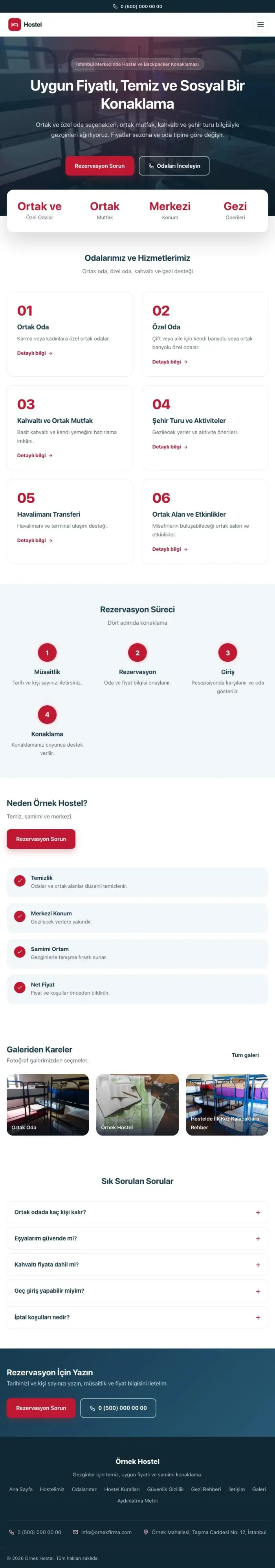 Merkez Mavi Kırmızı – Hostel ve Backpacker Web Sitesi tablet görünümü