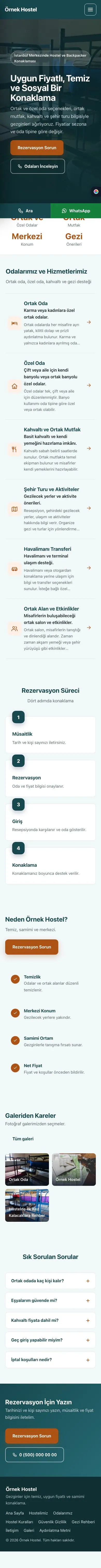Sol Menü Petrol Turuncu – Hostel ve Backpacker Web Sitesi mobil görünümü