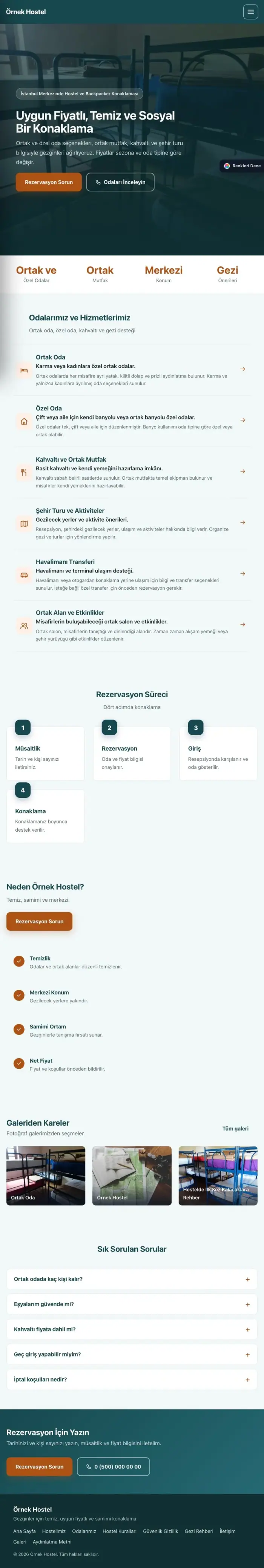 Sol Menü Petrol Turuncu – Hostel ve Backpacker Web Sitesi tablet görünümü