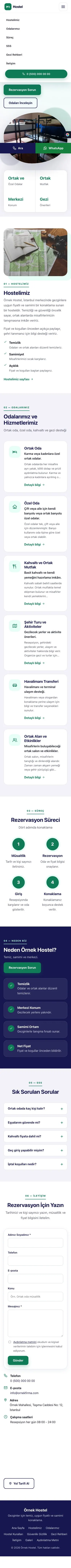 Tek Sayfa Lacivert Turkuaz – Hostel ve Backpacker Web Sitesi mobil görünümü