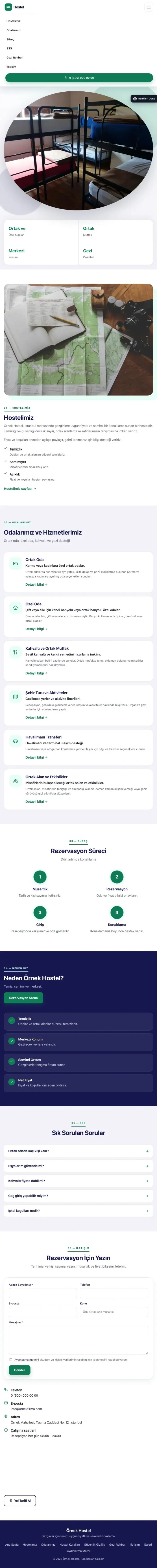 Tek Sayfa Lacivert Turkuaz – Hostel ve Backpacker Web Sitesi tablet görünümü