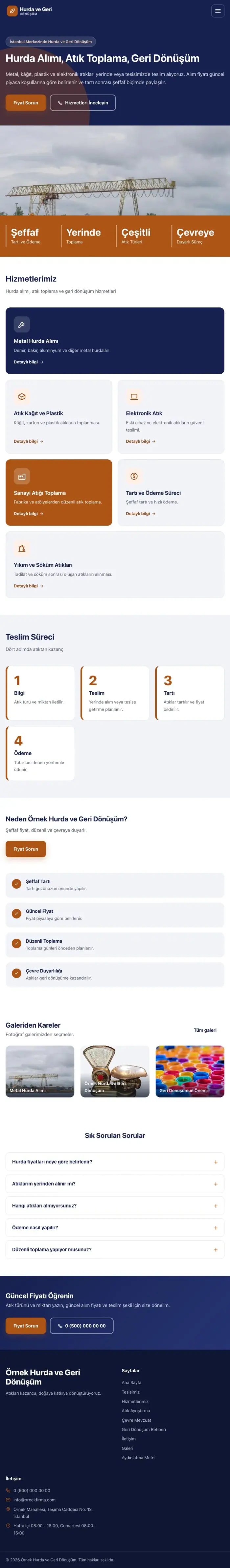Blok Lacivert Turuncu – Hurda ve Geri Dönüşüm Web Sitesi tablet görünümü