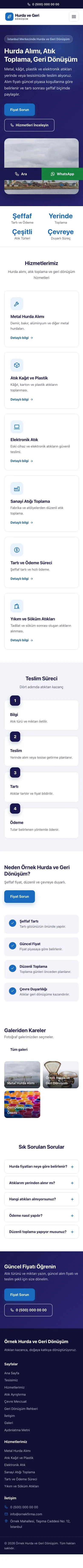 Klasik Lacivert Mavi – Hurda ve Geri Dönüşüm Web Sitesi mobil görünümü