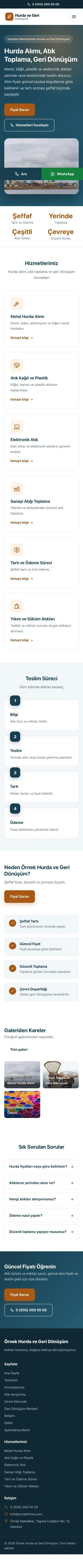 Klasik Mavi Turuncu – Hurda ve Geri Dönüşüm Web Sitesi mobil görünümü