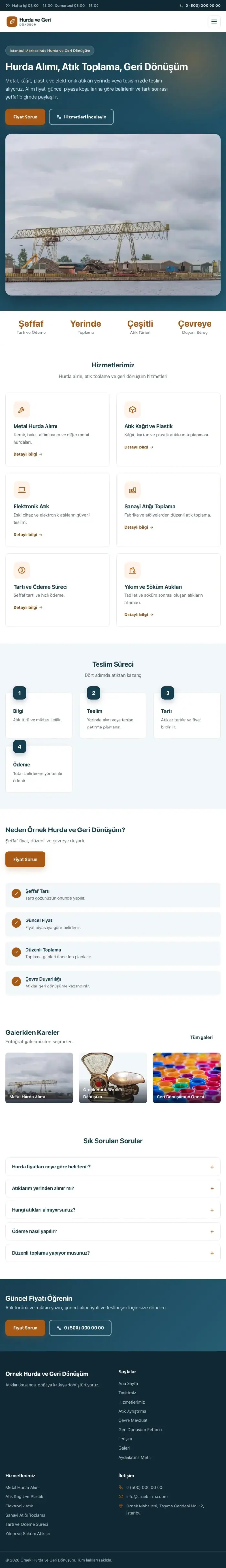 Klasik Mavi Turuncu – Hurda ve Geri Dönüşüm Web Sitesi tablet görünümü