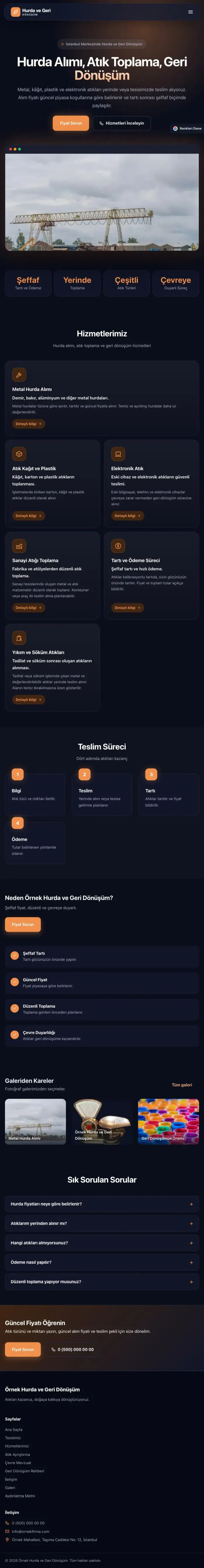 Koyu Modern Lacivert Turuncu – Hurda ve Geri Dönüşüm Web Sitesi tablet görünümü