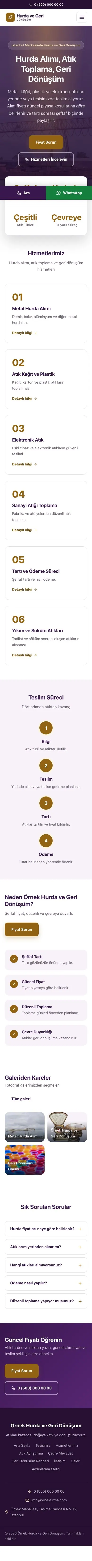 Merkez Mor Turuncu – Hurda ve Geri Dönüşüm Web Sitesi mobil görünümü